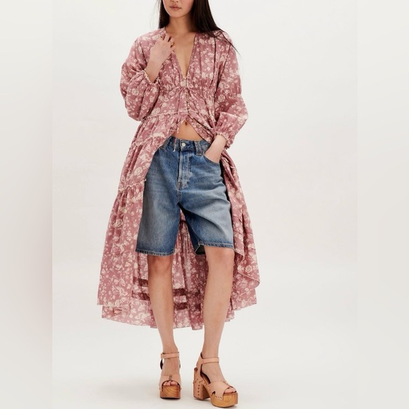 NWT Free People Pappiet Midi Dress XS Rose Combo Duster - Picture 2 of 14